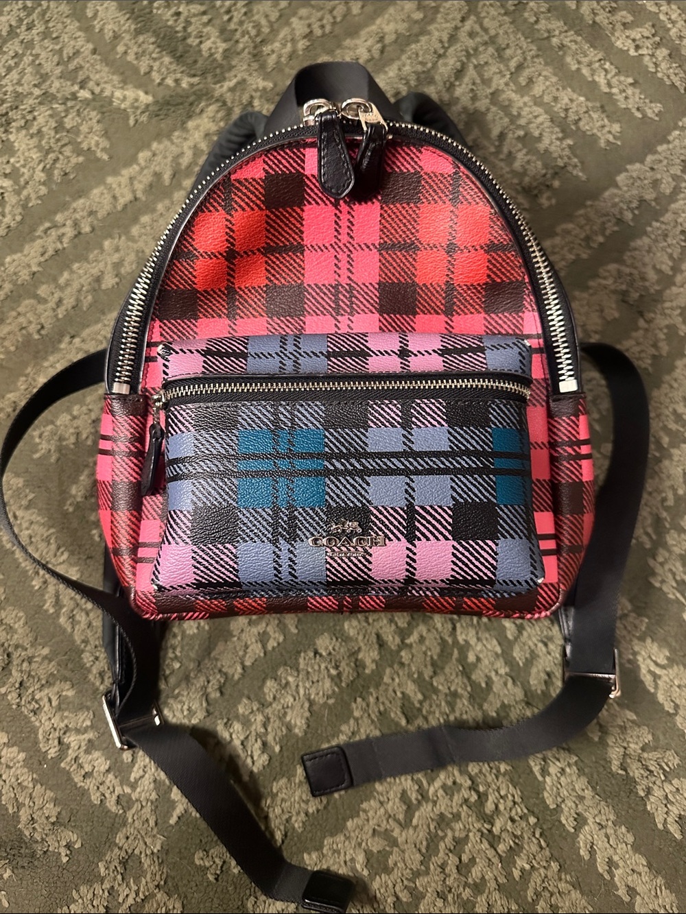 Coach Plaid Mini Backpack in Red, Pink & Blue